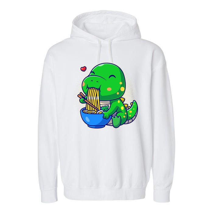 Cute Baby Dino Trex Eating Ramen Noodles Garment-Dyed Fleece Hoodie