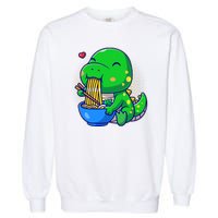 Cute Baby Dino Trex Eating Ramen Noodles Garment-Dyed Sweatshirt