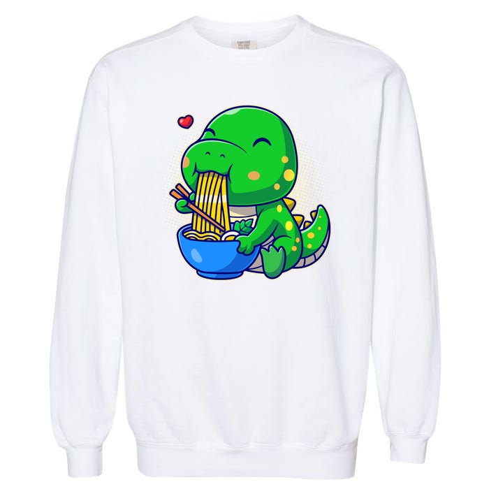 Cute Baby Dino Trex Eating Ramen Noodles Garment-Dyed Sweatshirt