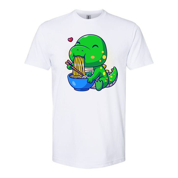 Cute Baby Dino Trex Eating Ramen Noodles Softstyle CVC T-Shirt