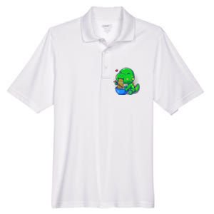 Cute Baby Dino Trex Eating Ramen Noodles Men's Origin Performance Pique Polo