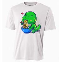 Cute Baby Dino Trex Eating Ramen Noodles Cooling Performance Crew T-Shirt