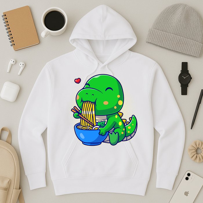 Cute Baby Dino Trex Eating Ramen Noodles Hoodie