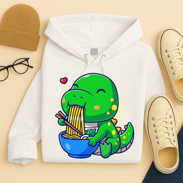 Cute Baby Dino Trex Eating Ramen Noodles Hoodie