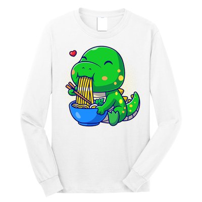 Cute Baby Dino Trex Eating Ramen Noodles Long Sleeve Shirt