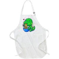 Cute Baby Dino Trex Eating Ramen Noodles Full-Length Apron With Pockets