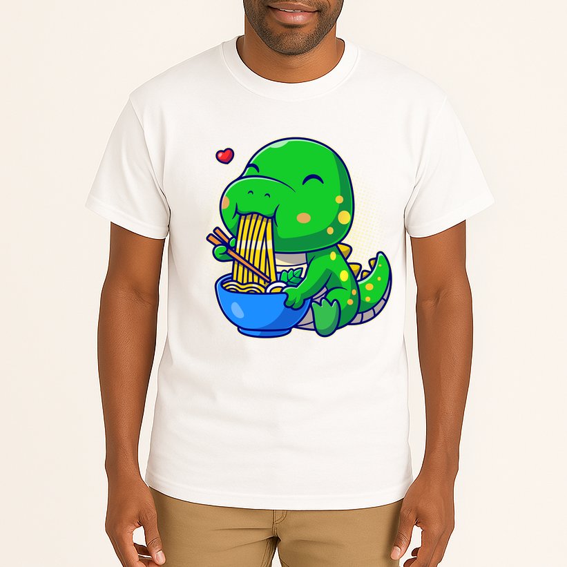 Cute Baby Dino Trex Eating Ramen Noodles Tall T-Shirt
