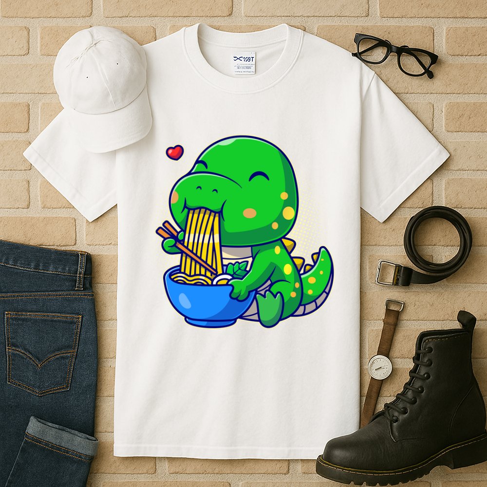 Cute Baby Dino Trex Eating Ramen Noodles Tall T-Shirt