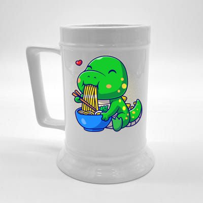 Cute Baby Dino Trex Eating Ramen Noodles Beer Stein