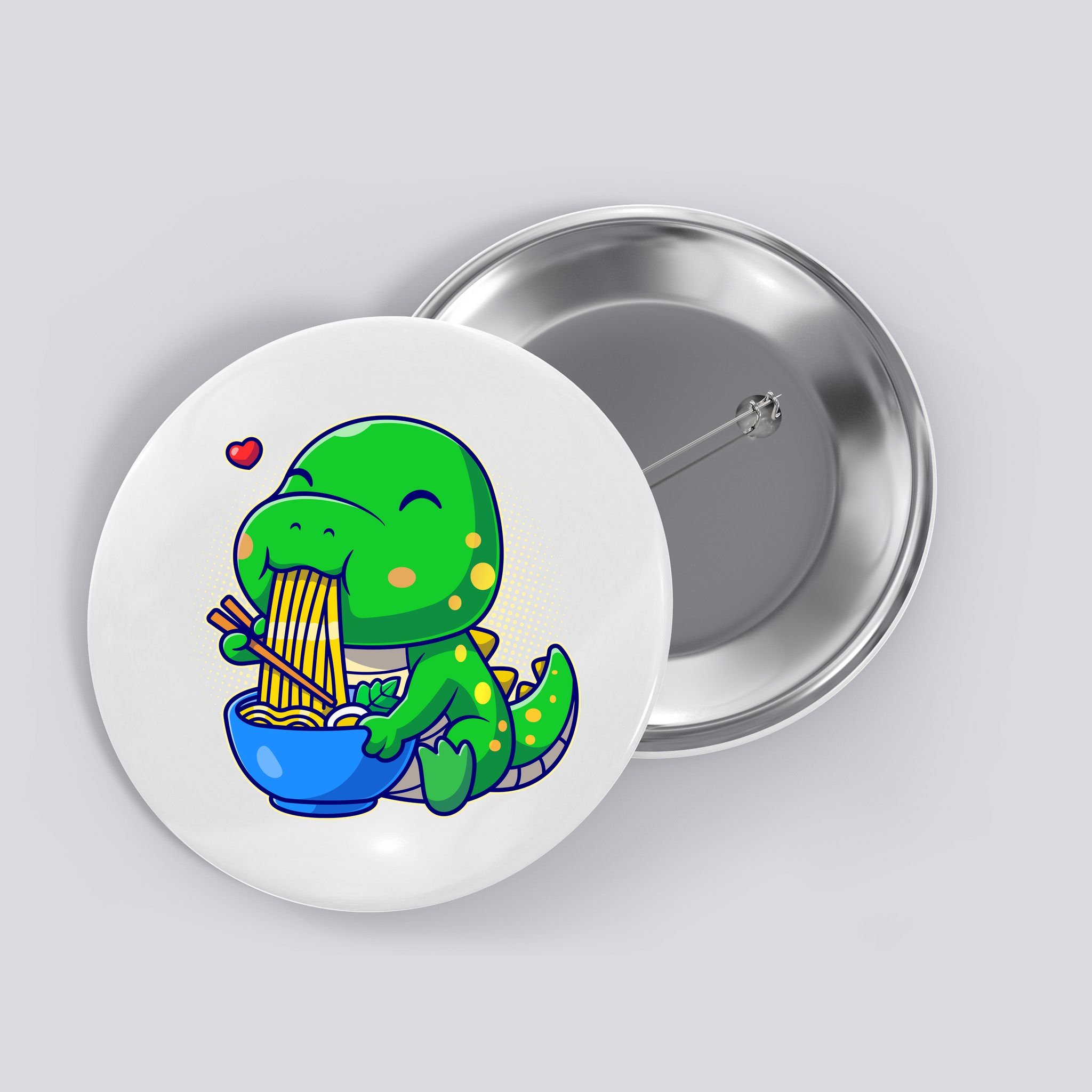 Cute Baby Dino Trex Eating Ramen Noodles Button