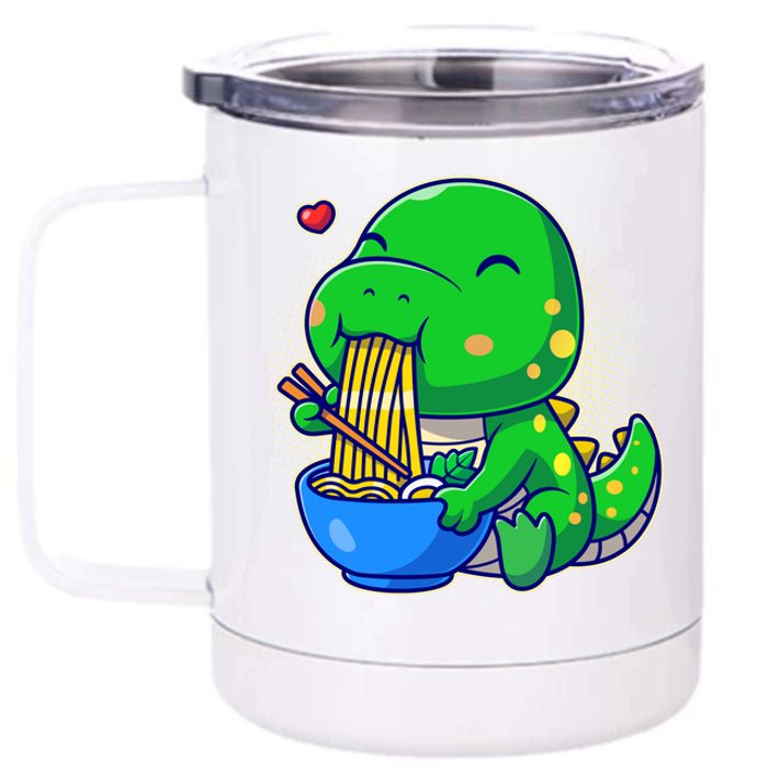 Cute Baby Dino Trex Eating Ramen Noodles 12 oz Stainless Steel Tumbler Cup