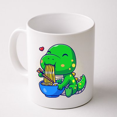 Cute Baby Dino Trex Eating Ramen Noodles Coffee Mug