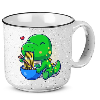 Cute Baby Dino Trex Eating Ramen Noodles 15oz Campfire Ceramic Mug