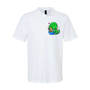 Cute Baby Dino Trex Eating Ramen Noodles Softstyle Adult Sport Polo