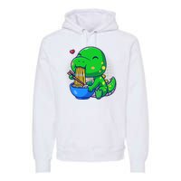 Cute Baby Dino Trex Eating Ramen Noodles Premium Hoodie