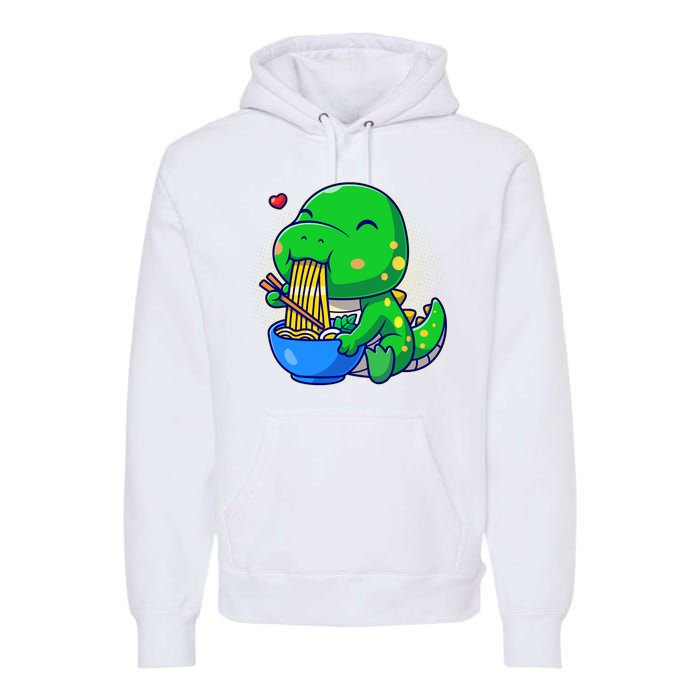 Cute Baby Dino Trex Eating Ramen Noodles Premium Hoodie