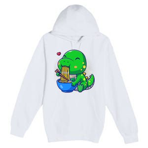 Cute Baby Dino Trex Eating Ramen Noodles Premium Pullover Hoodie