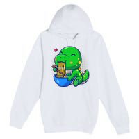 Cute Baby Dino Trex Eating Ramen Noodles Premium Pullover Hoodie