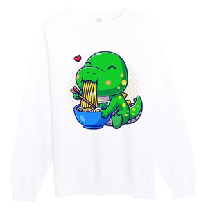 Cute Baby Dino Trex Eating Ramen Noodles Premium Crewneck Sweatshirt