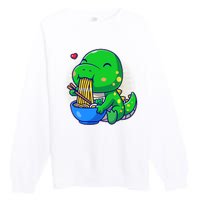 Cute Baby Dino Trex Eating Ramen Noodles Premium Crewneck Sweatshirt