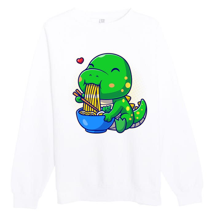 Cute Baby Dino Trex Eating Ramen Noodles Premium Crewneck Sweatshirt