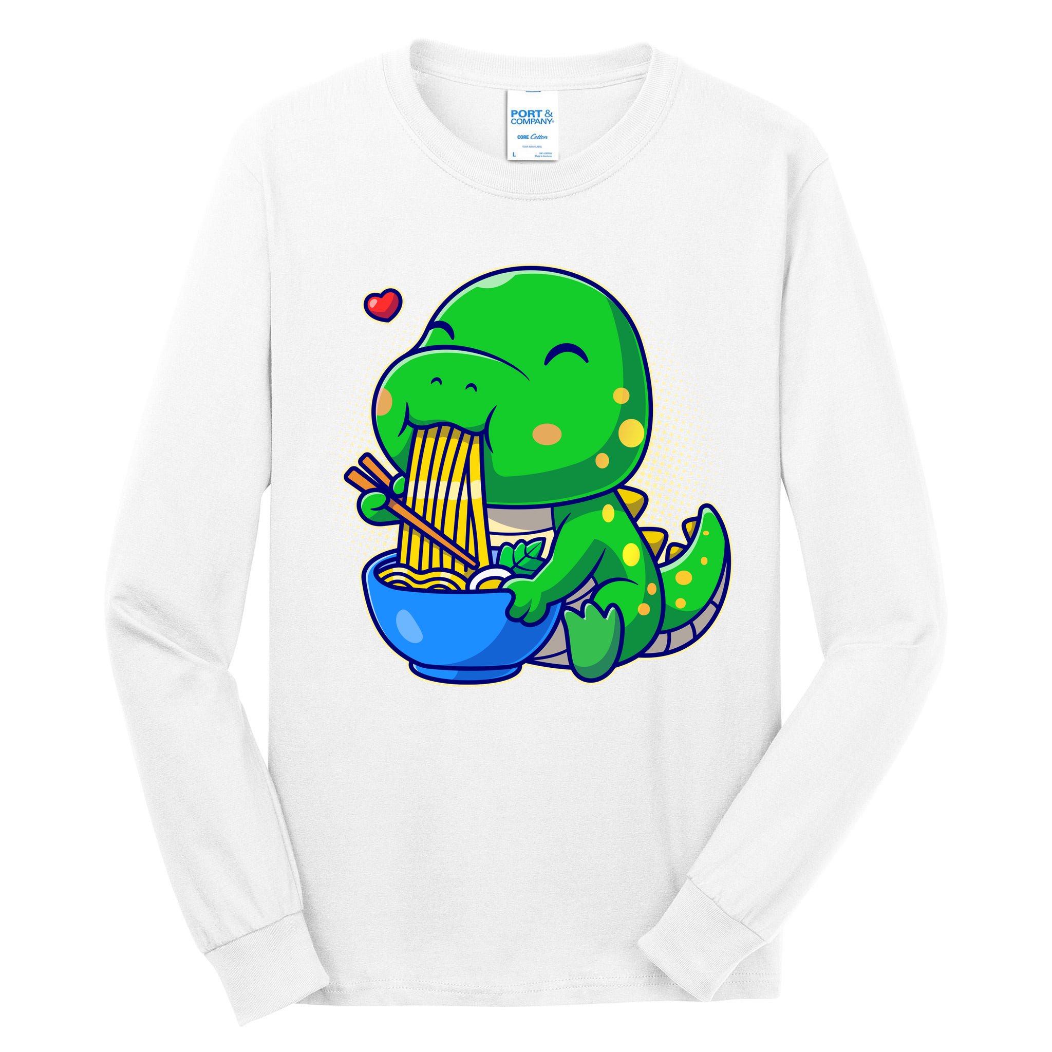 Cute Baby Dino Trex Eating Ramen Noodles Tall Long Sleeve T-Shirt