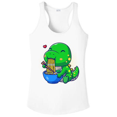 Cute Baby Dino Trex Eating Ramen Noodles Ladies PosiCharge Competitor Racerback Tank