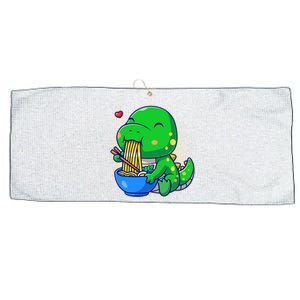 Cute Baby Dino Trex Eating Ramen Noodles Large Microfiber Waffle Golf Towel