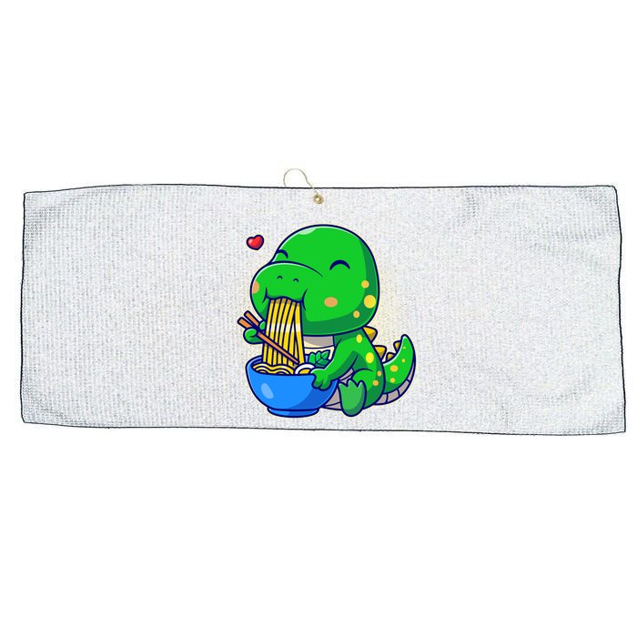 Cute Baby Dino Trex Eating Ramen Noodles Large Microfiber Waffle Golf Towel