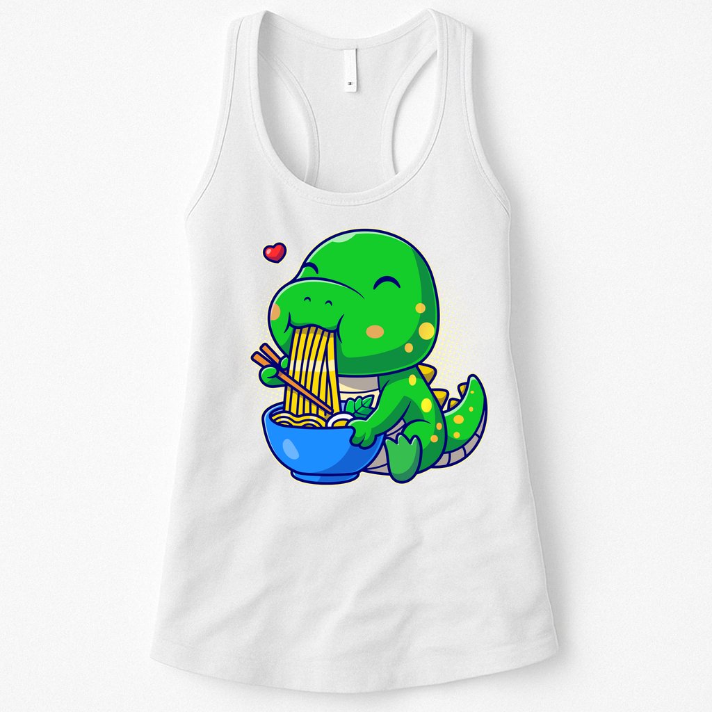 Cute Baby Dino Trex Eating Ramen Noodles Womens Tank Top