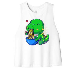 Cute Baby Dino Trex Eating Ramen Noodles Women's Racerback Cropped Tank