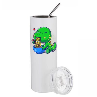 Cute Baby Dino Trex Eating Ramen Noodles Stainless Steel Tumbler