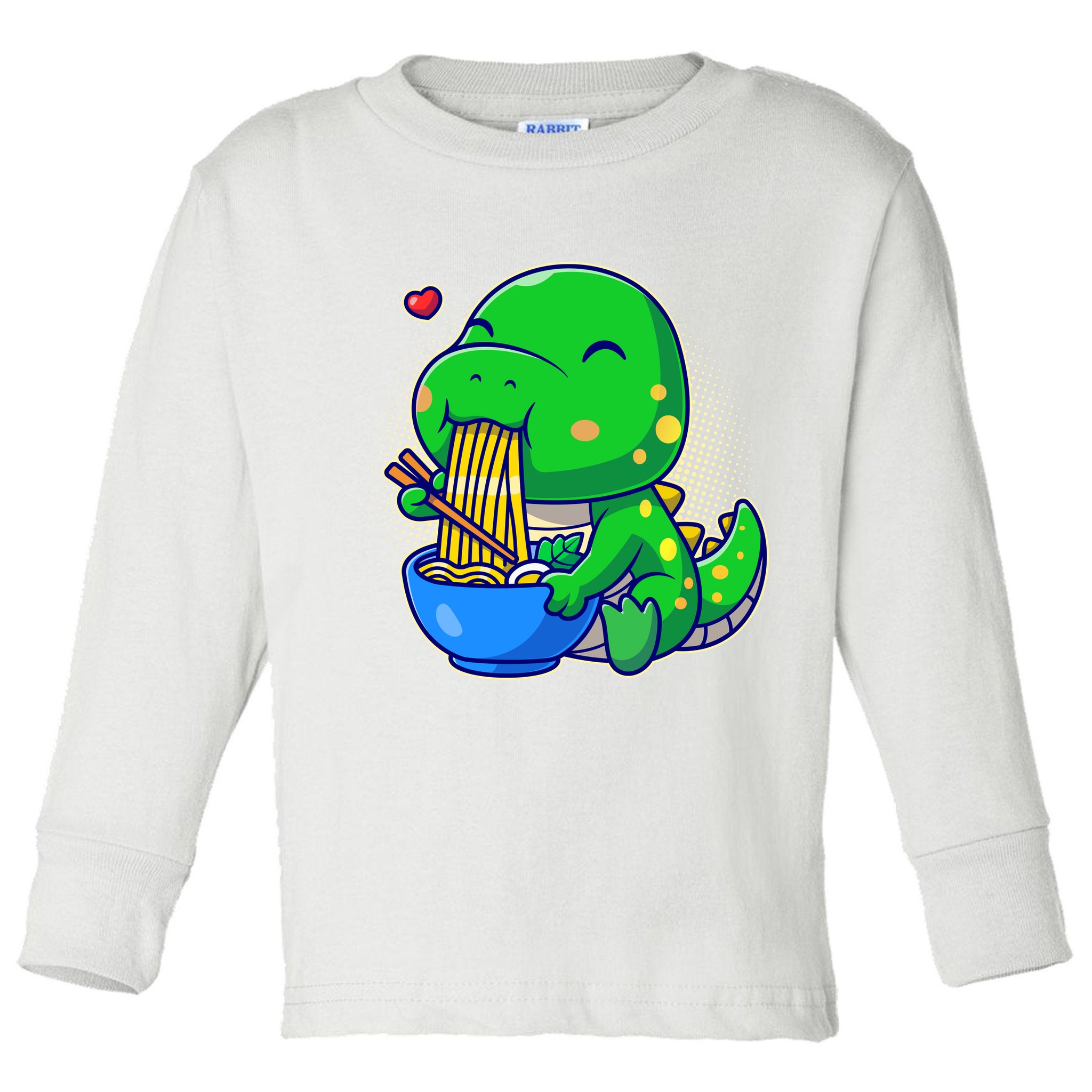 Cute Baby Dino Trex Eating Ramen Noodles Toddler Long Sleeve Shirt