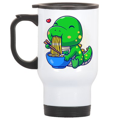 Cute Baby Dino Trex Eating Ramen Noodles Stainless Steel Travel Mug