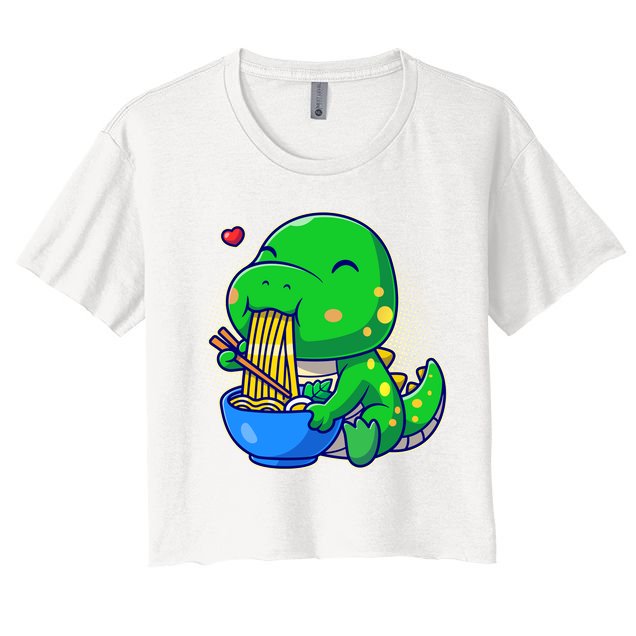 Cute Baby Dino Trex Eating Ramen Noodles Crop Top