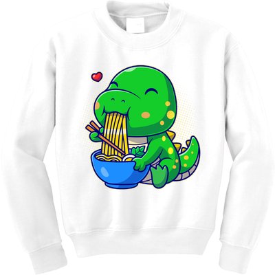 Cute Baby Dino Trex Eating Ramen Noodles Kids Sweatshirt