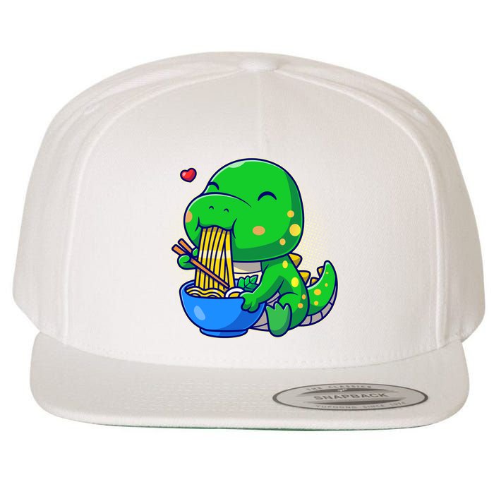 Cute Baby Dino Trex Eating Ramen Noodles Wool Snapback Cap