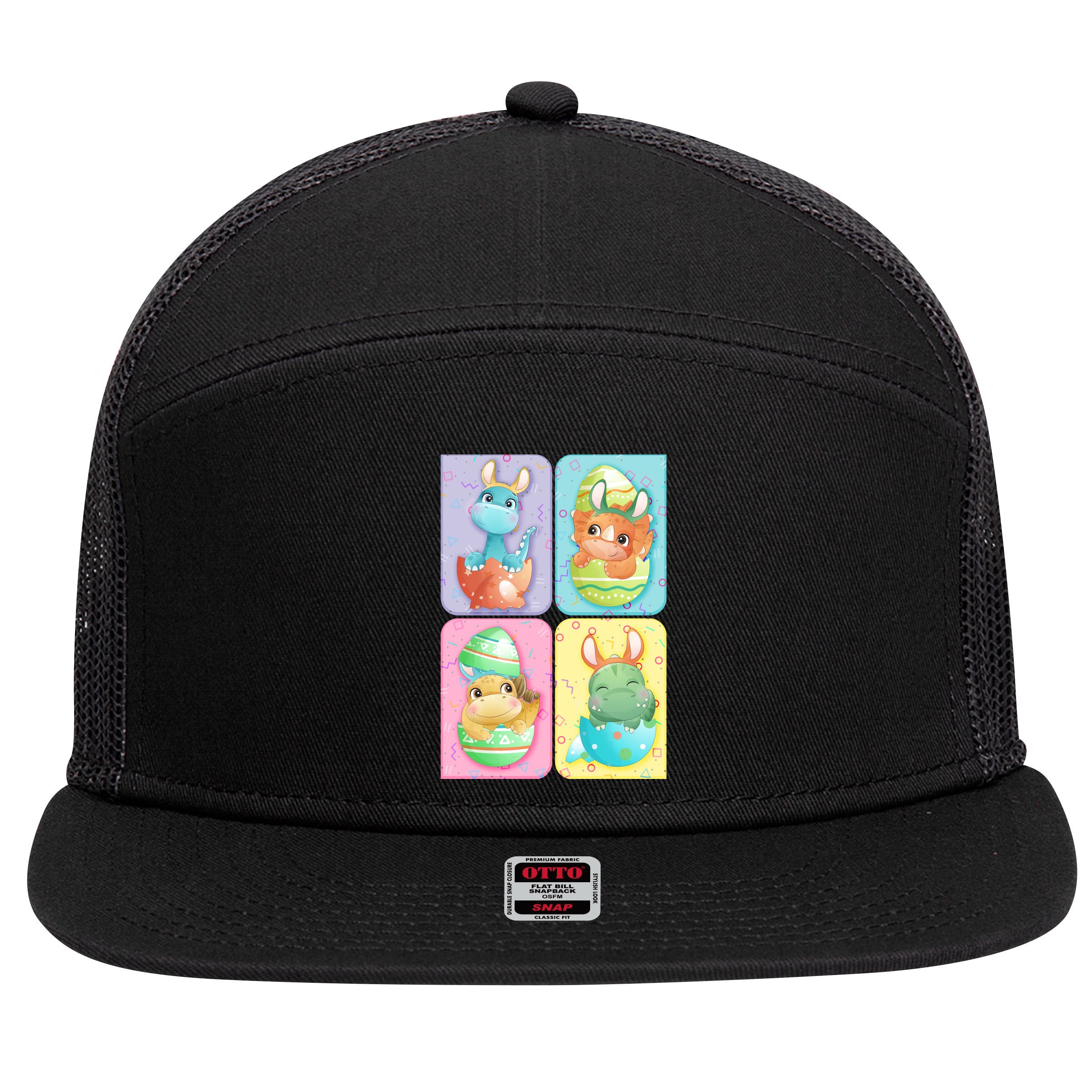 Cute Baby Dinosaurs Easter Eggs 7 Panel Mesh Trucker Snapback Hat