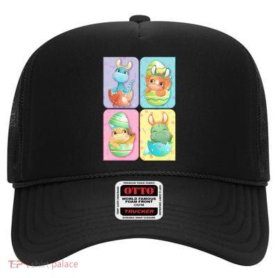 Cute Baby Dinosaurs Easter Eggs High Crown Mesh Back Trucker Hat
