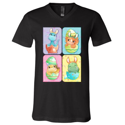 Cute Baby Dinosaurs Easter Eggs V-Neck T-Shirt