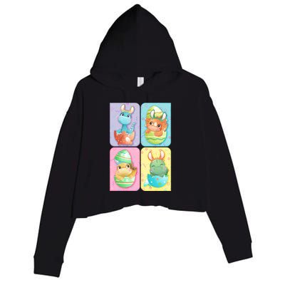 Cute Baby Dinosaurs Easter Eggs Crop Fleece Hoodie