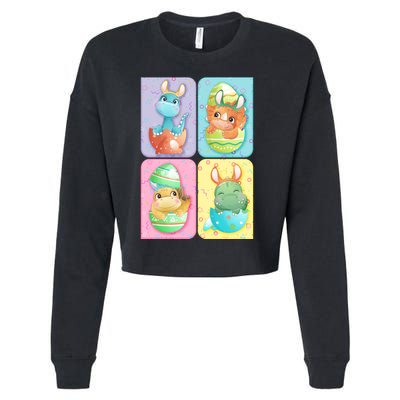 Cute Baby Dinosaurs Easter Eggs Cropped Pullover Crew