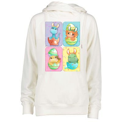 Cute Baby Dinosaurs Easter Eggs Womens Funnel Neck Pullover Hood