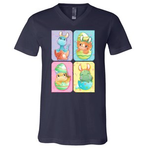 Cute Baby Dinosaurs Easter Eggs V-Neck T-Shirt