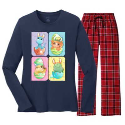 Cute Baby Dinosaurs Easter Eggs Women's Long Sleeve Flannel Pajama Set 