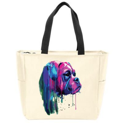 Colorful Boxer Dog Art Watercolor Zip Tote Bag