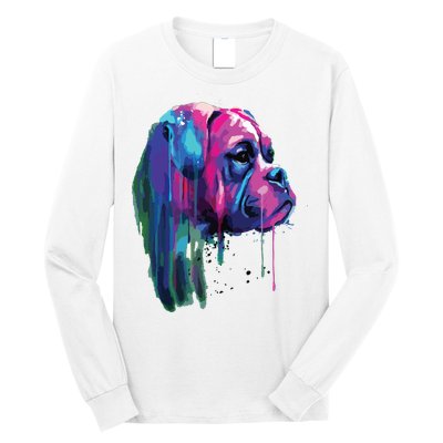 Colorful Boxer Dog Art Watercolor Long Sleeve Shirt