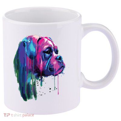 Colorful Boxer Dog Art Watercolor 11oz C Handle Ceramic Mug
