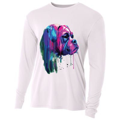 Colorful Boxer Dog Art Watercolor Cooling Performance Long Sleeve Crew