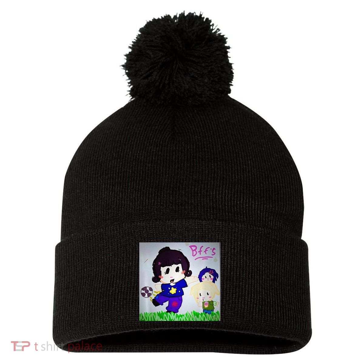 Cute Bff Drawing Premium Pom Pom 12in Knit Beanie